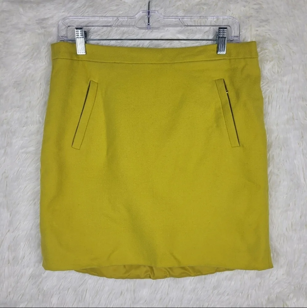 J Crew Womens Size 8 Mustard Yellow 100% Wool Mini‎ Skirt Preppy Retro Pencil